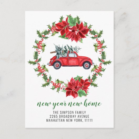 Cute Red Kerstmis Car Holiday Moving Announge Briefkaart (Voorkant)