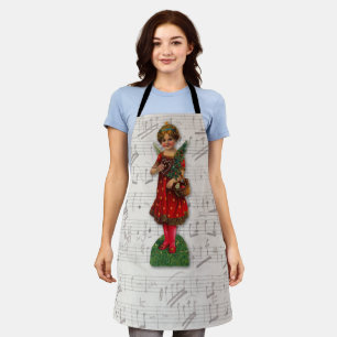Cute Red Kerstmis Girl Angel Antiek muziekblad Schort