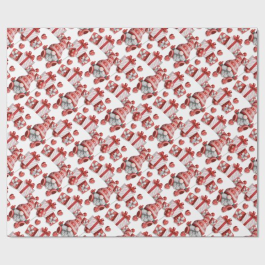 Cute Red Kerstmis Gnome Wrapped Cadeaus Holiday Cadeaupapier (Vlak)
