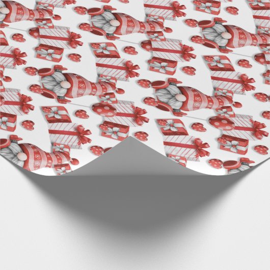 Cute Red Kerstmis Gnome Wrapped Cadeaus Holiday Cadeaupapier (Hoek)