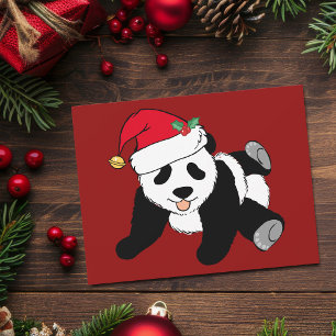 Cute Red Kerstmis Panda-Beer in Santa Hat Feestdagenkaart