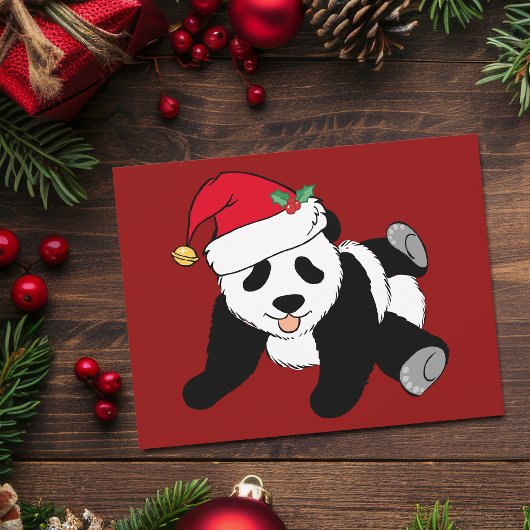 Cute Red Kerstmis Panda-Beer in Santa Hat Feestdagenkaart