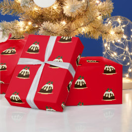 Cute Red Kerstmis Pudding Cadeaupapier