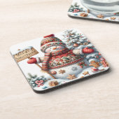 Cute Red Kerstmis Snowman Bier Onderzetter (Linkerzijde)