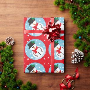 Cute Red Kerstmis Snowy Snowman Gift Cadeaupapier