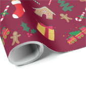 Cute Red Kerstmis Thema Patroon Cadeaupapier (Rol Hoek)