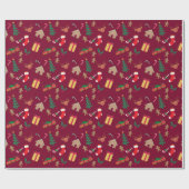 Cute Red Kerstmis Thema Patroon Cadeaupapier (Vlak)