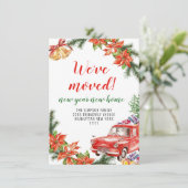 Cute Red Kerstmis Truck Poinsettia Moving Aankondiging (Staand voorkant)