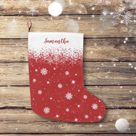 Cute Red Kerststars Snowflakes Patroon Grote Kerstsok