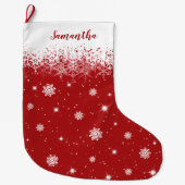 Cute Red Kerststars Snowflakes Patroon Grote Kerstsok (Voorkant)