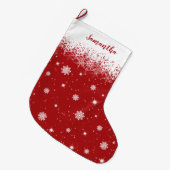 Cute Red Kerststars Snowflakes Patroon Grote Kerstsok (Voorkant (Hangend))