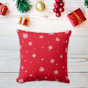 Cute Red Kerststars Snowflakes Patroon Kussen