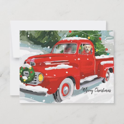 Cute Red-kersttruck met hond Feestdagenkaart (Voorkant)