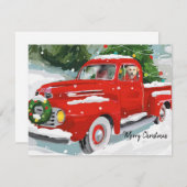 Cute Red-kersttruck met hond Feestdagenkaart (Voorkant / Achterkant)
