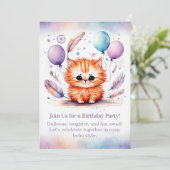 Cute Red Kitten Birthday Invitation Pastel Boho Kaart (Staand voorkant)