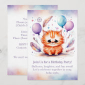 Cute Red Kitten Birthday Invitation Pastel Boho Kaart (Voorkant / Achterkant)