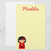 Cute Red Kokeshi Japanse poppen Briefpapier (Voorkant / Achterkant)