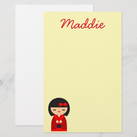 Cute Red Kokeshi Japanse poppen Briefpapier (Voorkant / Achterkant)