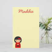 Cute Red Kokeshi Japanse poppen Briefpapier (Staand voorkant)