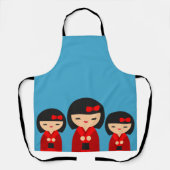 Cute Red Kokeshi Japanse poppen Schort (Voorkant)