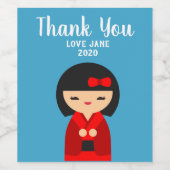 Cute Red Kokeshi Japanse poppen Wijn Etiket (Enkel label)