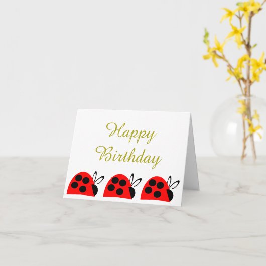 Cute Red Ladybug Birthday Kaart (Gele Bloem)