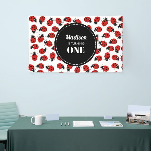 Cute Red Ladybug Birthday Party Spandoek (Beurs)