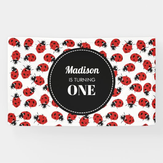 Cute Red Ladybug Birthday Party Spandoek (Horizontaal)