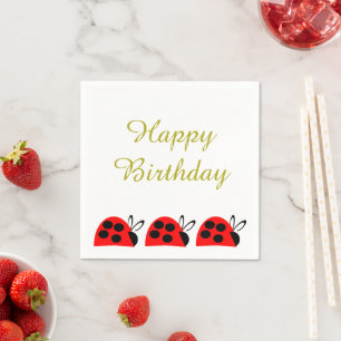 Cute Red Ladybug Birthday Servet