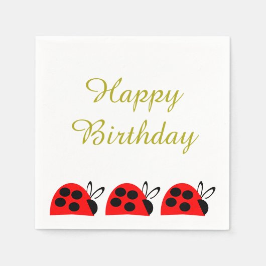 Cute Red Ladybug Birthday Servet (Voorkant)