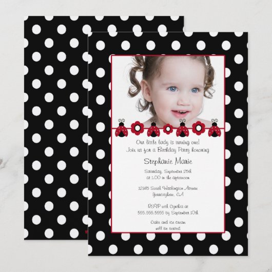 Cute red ladybug fotoverjaarfeest uitnodiging (Voorkant / Achterkant)