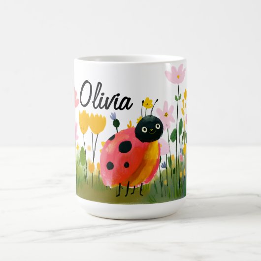 Cute Red Ladybug Girl's Name Wildflowers Koffiemok (Center)