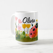 Cute Red Ladybug Girl's Name Wildflowers Koffiemok (Voorkant links)
