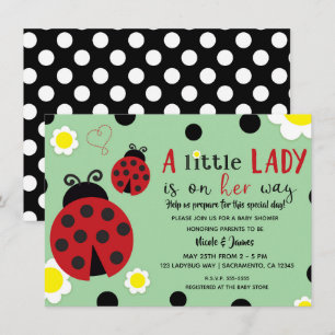 Cute Red Ladybug Green Flowers Girls Baby shower I Kaart