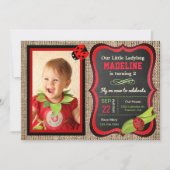 Cute Red Ladybug kinderen Birthday Party Foto Kaart (Voorkant)