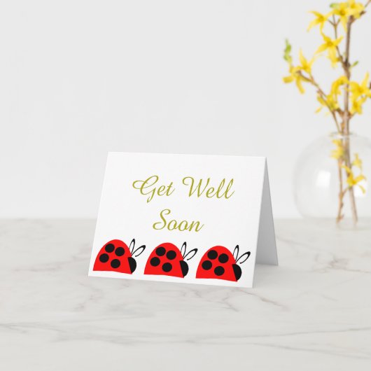 Cute Red Ladybug krijg snel weer goed Kaart (Gele Bloem)