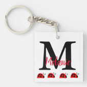 Cute Red Ladybug Monogram Sleutelhanger (voorkant)