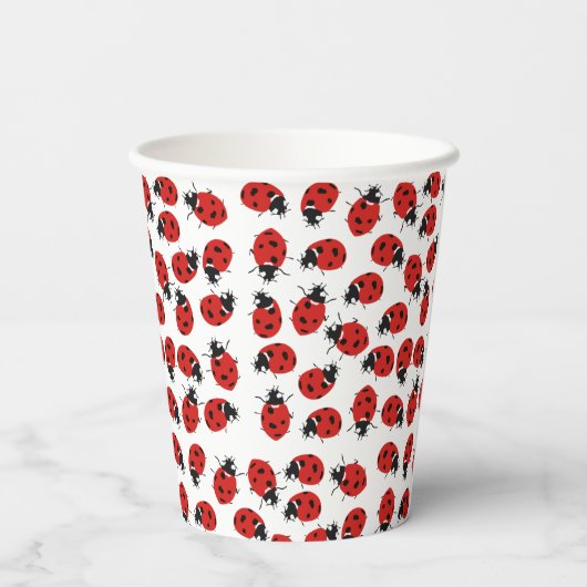 Cute Red Ladybug Pattern Papieren Bekers (Achterkant)