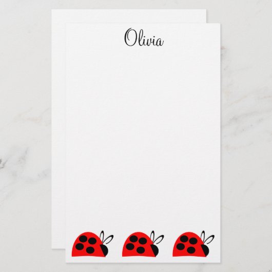Cute Red Ladybug Persoonlijk Briefpapier (Voorkant / Achterkant)