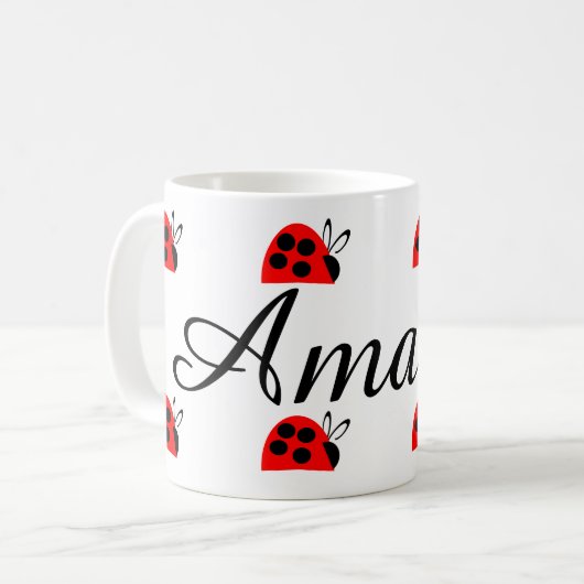 Cute Red Ladybug Persoonlijk Koffiemok (Voorkant links)
