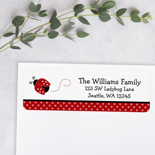 Cute Red Ladybug Polka Dot Return Label
