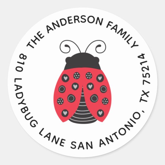Cute Red Ladybug Return-adreslabel Ronde Sticker (Voorkant)
