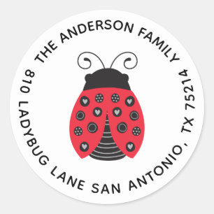 Cute Red Ladybug Return-adreslabel Ronde Sticker