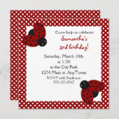 Cute Red Ladybugs Birthday Invite Kaart (Voorkant / Achterkant)