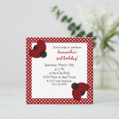 Cute Red Ladybugs Birthday Invite Kaart (Staand voorkant)