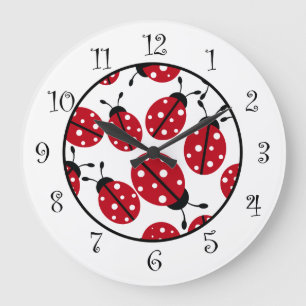 Cute Red Ladybugs Kinder muur Grote Klok