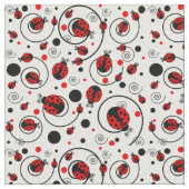 Cute Red Ladybugs Polka Dots Swirls Pattern Stof (Close Up)