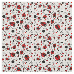 Cute Red Ladybugs Polka Dots Swirls Pattern Stof