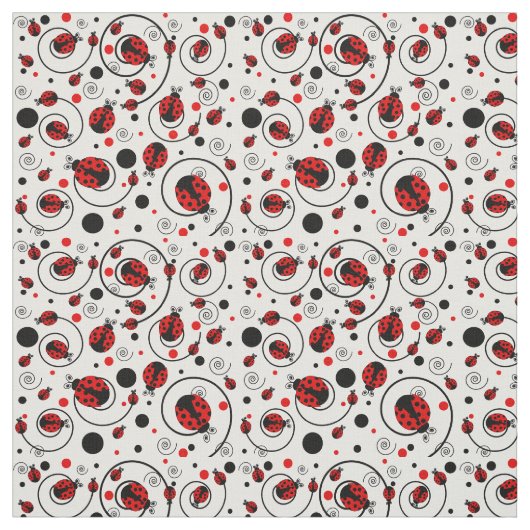 Cute Red Ladybugs Polka Dots Swirls Pattern Stof (Swatch)