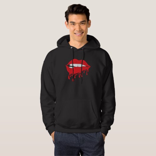 Cute Red Lips Bite Biting Hot Desiring Temptation Hoodie (Voorkant volledig)
